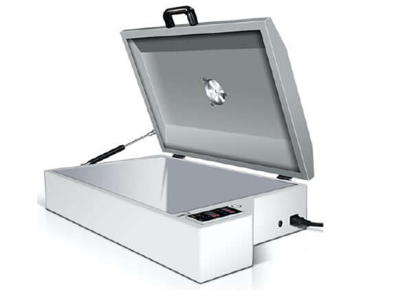 Heat transfer film machine open lid showcasing interior, suitable for DTF and UV printing in Weston Florida.