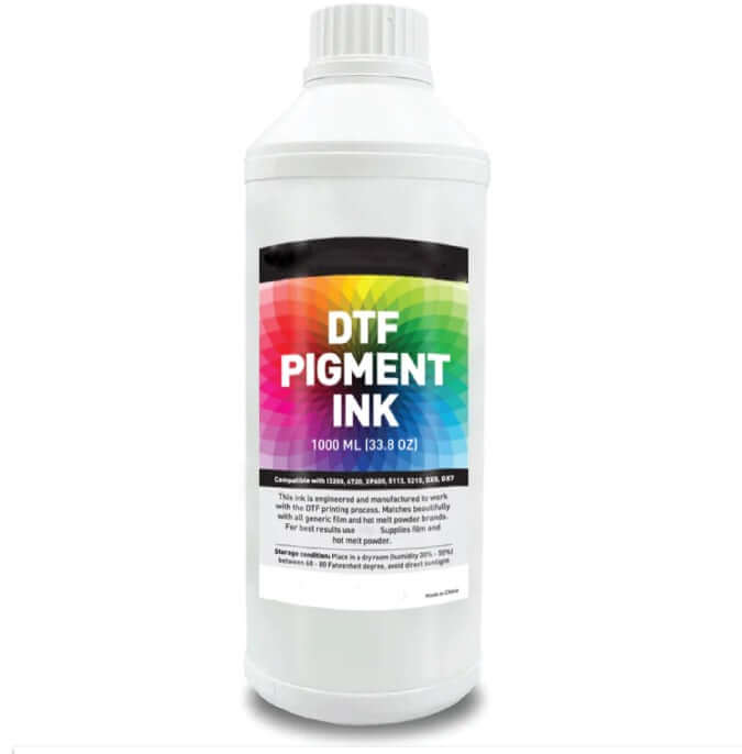 Premium DTF Pigment Ink 1L for high-quality DTF printing in Weston Florida, compatible with I3200, 4720, XP600, DX5 printers.
