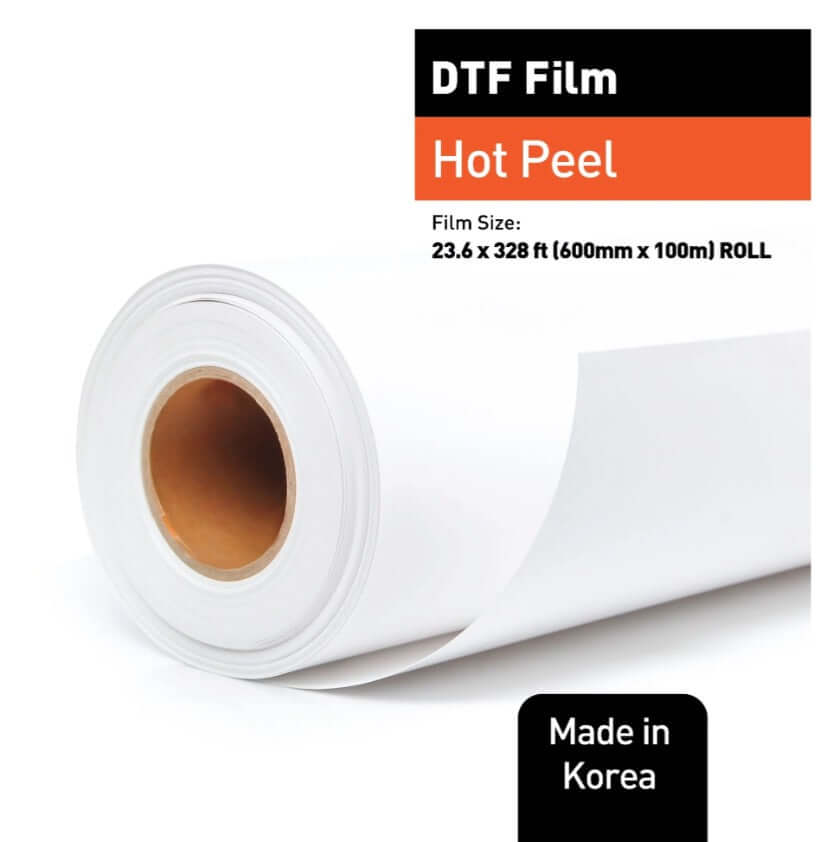 Premium DTF Film Hot Peel 24”x100 yds for high-quality printing in Weston Florida, ideal for UV and DTF transfers, made in Korea.