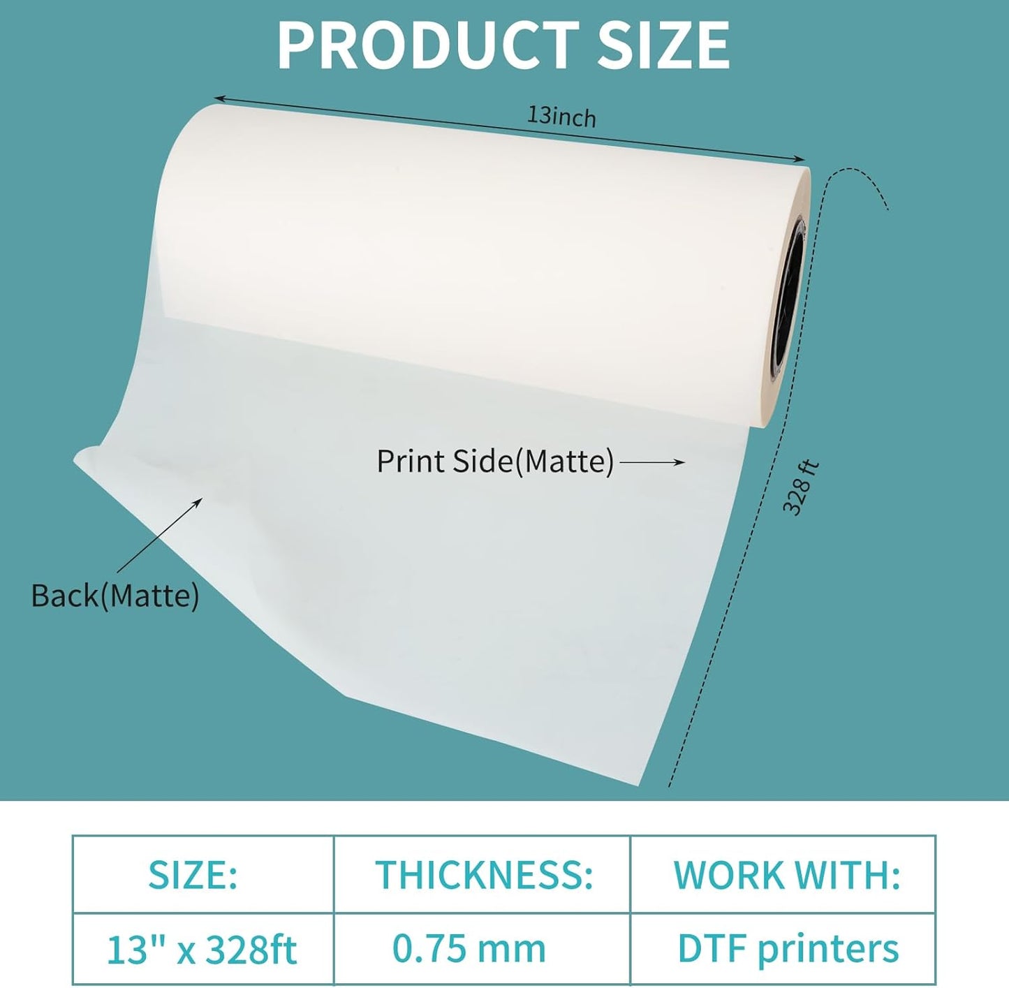 DTF Film Hot Peel 13” x 100 yds - Double Sided Matte