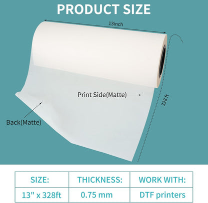 DTF Film Hot Peel 13” x 100 yds - Double Sided Matte